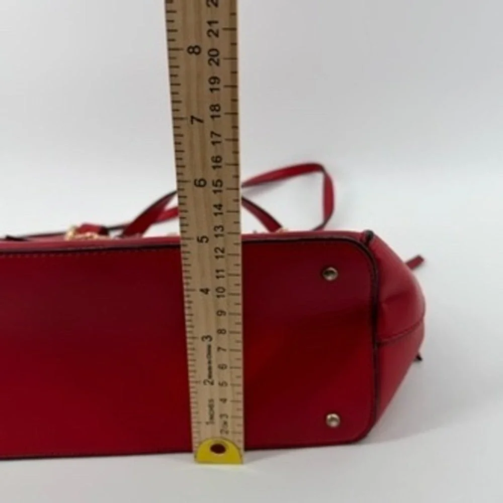 Betsey Johnson Red Satchel Bag with Charms‎ Top Handle Crossbody Gold Hardware